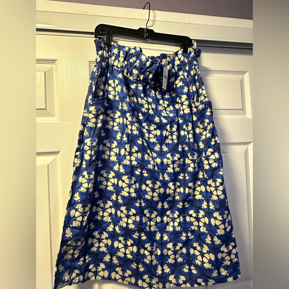 Anthropologie Porridge  Mid Length Skirt Linen Blend Blue-Large NWT